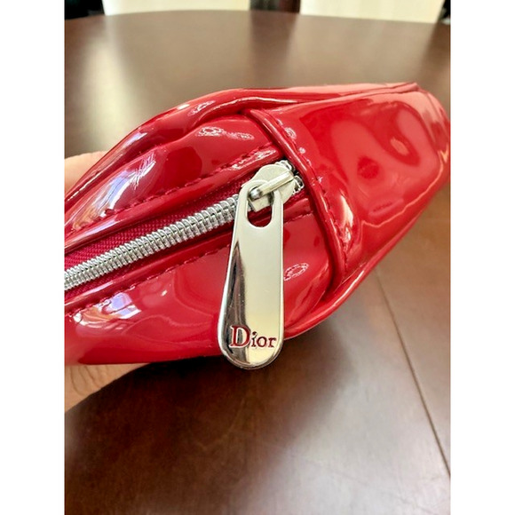 Christian Dior CD Logo Makeup Beaute Bag Clutch Pouch Red Black Patent Leather - Picture 5 of 7